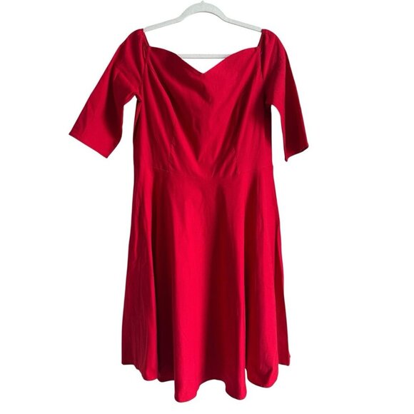 Grace Karin Red Off Shoulder Fit & Flare Pleated Dress Women’s XL Cocktail Party - Picture 1 of 11